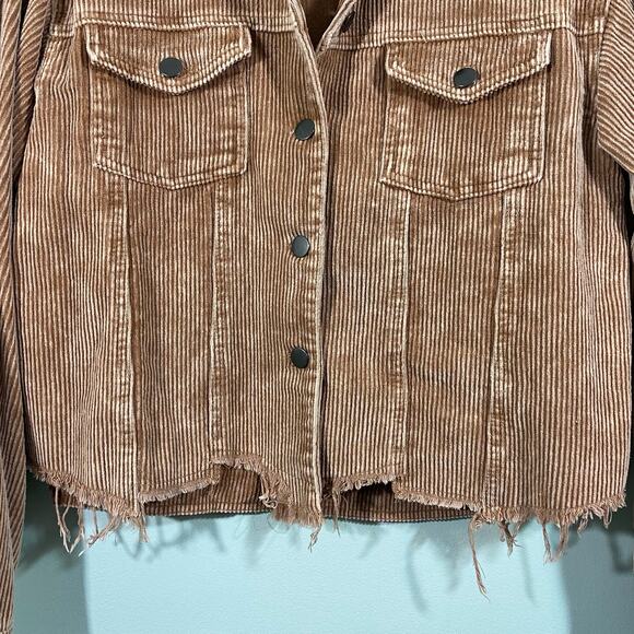 POL Women's Light Brown Raw Hem Corduroy Button Up Shacket Size S - Picture 5 of 9
